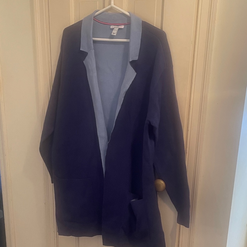 Isaac Mizrahi Deep Blue/Light Blue Open Front Long Cardigan/Duster NWOT